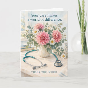 Carte Stéthoscope floral Votre infirmière soignante Merc