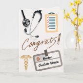 Carte Stethoscope & Gold Caduceus Docteur Félicitations (Fleur jaune)
