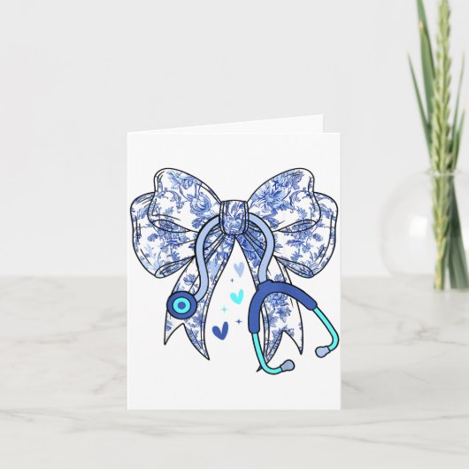 Carte Stéthoscope Médical Fleur Bleue Coquette Infirmièr (Devant)