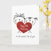 Carte Stick 55e Anniversaire Figure Couple Avec Coeur (Fleur jaune)