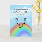 Carte Stick Anniversaire Figure Couple sur un arc-en-cie (Fleur jaune)