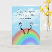 Carte Stick Anniversaire Figure Couple sur un arc-en-cie (Fleur jaune)