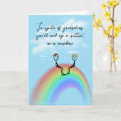 Carte Stick Anniversaire Figure Couple sur un arc-en-cie (Fleur jaune)