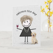 Carte Stick Figure Anniversaire fille avec chien (Fleur jaune)