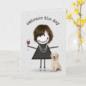 Carte Stick Figure Anniversaire fille avec chien (Fleur jaune)