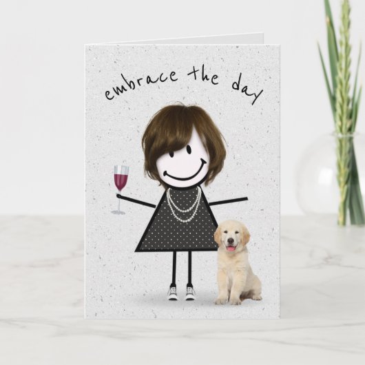 Carte Stick Figure Anniversaire fille avec chien (Devant)