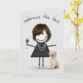 Carte Stick Figure Anniversaire fille avec chien (Fleur jaune)