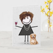 Carte Stick Figure Anniversaire fille avec chien (Fleur jaune)