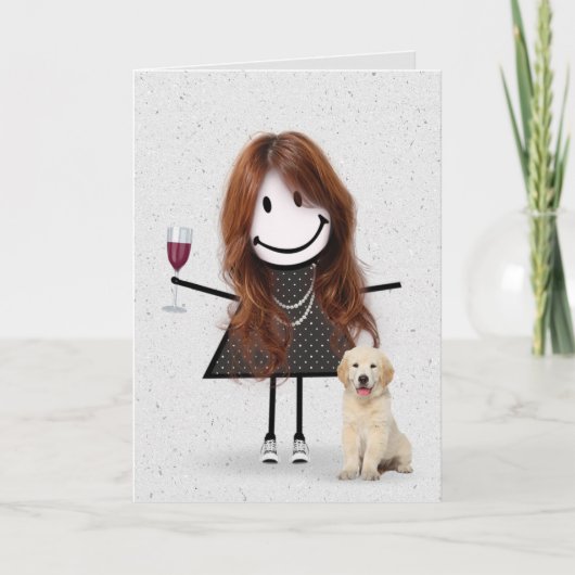 Carte Stick Figure Anniversaire fille avec Golden Retrie (Devant)