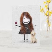 Carte Stick Figure Anniversaire fille avec Golden Retrie (Fleur jaune)