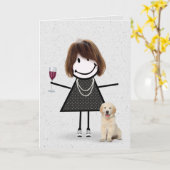 Carte Stick Figure Anniversaire fille avec Golden Retrie (Fleur jaune)