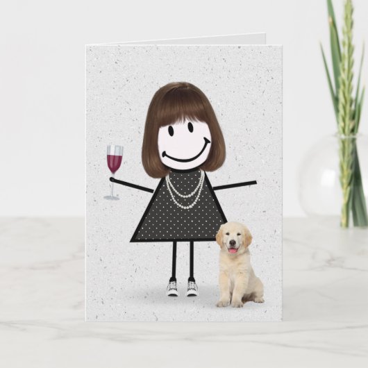 Carte Stick Figure Anniversaire fille avec Golden Retrie (Devant)
