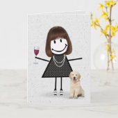Carte Stick Figure Anniversaire fille avec Golden Retrie (Fleur jaune)