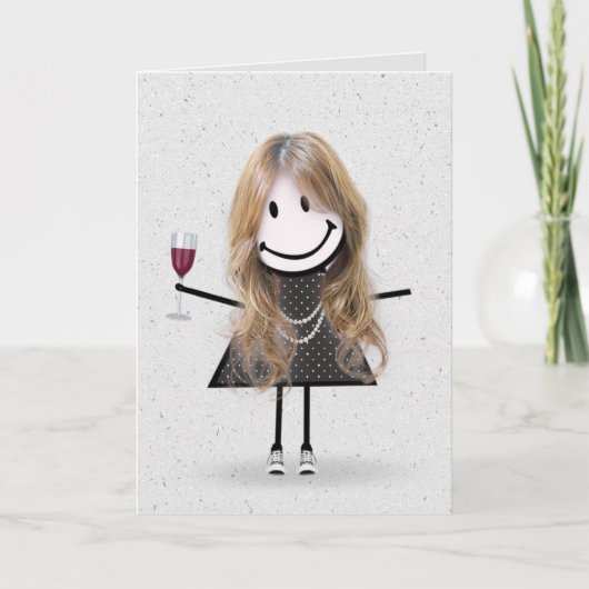 Carte Stick Figure Anniversaire fille avec vin (Devant)
