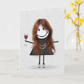 Carte Stick Figure Anniversaire fille avec vin (Fleur jaune)