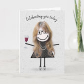 Carte Stick Figure Anniversaire fille avec vin rouge (Devant)