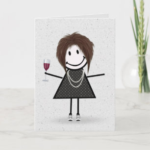 Carte Stick Figure Anniversaire fille avec vin rouge
