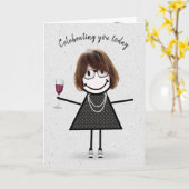 Carte Stick Figure Anniversaire fille avec vin rouge (Fleur jaune)