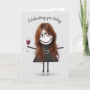 Carte Stick Figure Anniversaire fille avec vin rouge