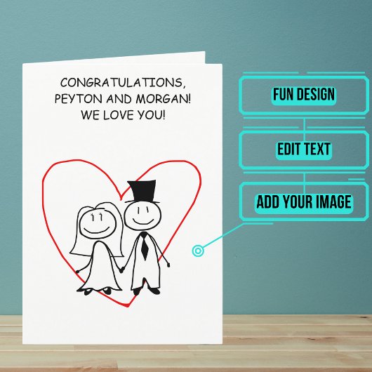 Carte Stick Figure Couple Wedding Day Félicitations