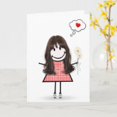 Carte Stick Figure Girl En vichy robe penser de vous (Fleur jaune)