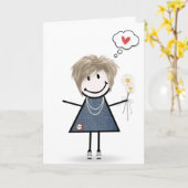 Carte Stick Figure Girl Thinking of You (Fleur jaune)