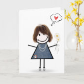 Carte Stick Figure Girl Thinking of You (Fleur jaune)