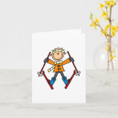 Carte Stick Figure Skier T-shirts et cadeaux (Fleur jaune)