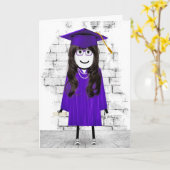 Carte Stick Girl Graduate avec cheveux et diplôme (Fleur jaune)