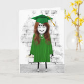 Carte Stick Girl Graduate avec cheveux et diplôme (Fleur jaune)