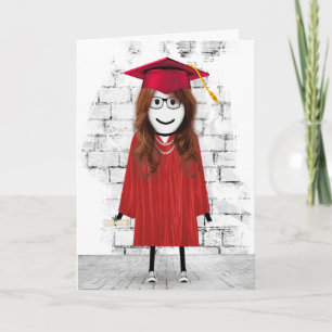 Carte Stick Girl Graduate avec cheveux et diplôme