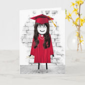 Carte Stick Girl Graduate avec cheveux et diplôme (Fleur jaune)