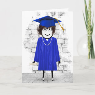 Carte Stick Girl Graduate avec cheveux et diplôme
