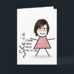 Carte Stick Girl with Hair For Sister<br><div class="desc">Mignonne fille avec cheveux,  lunettes rouges,  et en vichy robe sur un arrière - plan blanc pour l'anniversaire de la soeur. La couleur Arrière - plan peut être modifiée.</div>