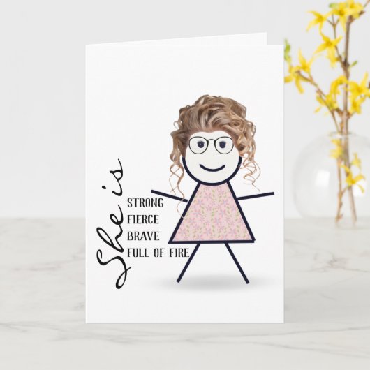 Carte Stick Girl with Hair For Sister (Fleur jaune)