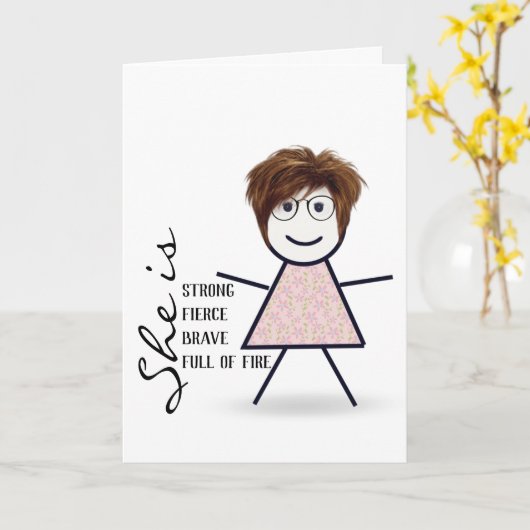 Carte Stick Girl with Hair For Sister (Fleur jaune)
