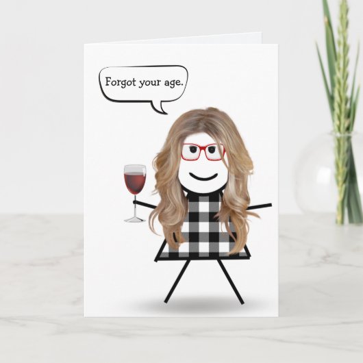 Carte Stick Girl with Red Wine Belated Anniversaire (Devant)