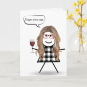 Carte Stick Girl with Red Wine Belated Anniversaire (Fleur jaune)