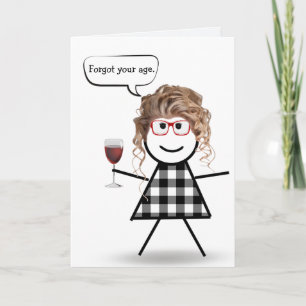 Carte Stick Girl with Red Wine Belated Anniversaire
