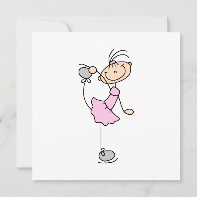 Carte Stick rose Girl Figure Patinage (Devant)