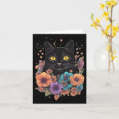 Carte Sticker Art Chat Noir1 (Fleur jaune)
