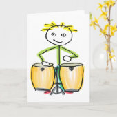 Carte Stickman jouant de la conga (Fleur jaune)