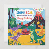 Carte "Stomp, Rar & Fête Un Peu Plus Dino Kids Design (Devant)
