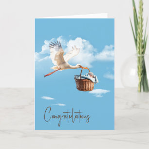 Carte Stork With Baby Boy Félicitations