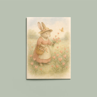 Carte Storybook Bunny with Flowers – Whimsical Woodland 
