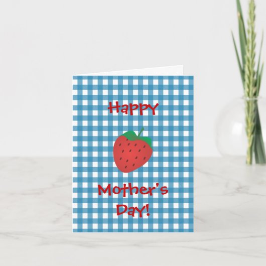 Carte Strawberry on Blue Gingham (Devant)