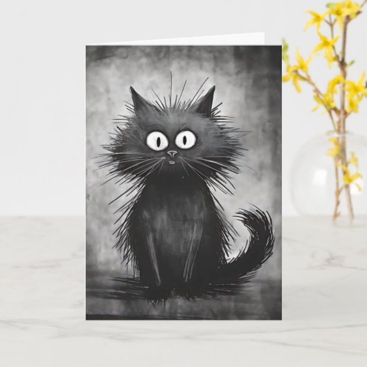 Carte Stress Scruffy Chat Penser de vous (Fleur jaune)