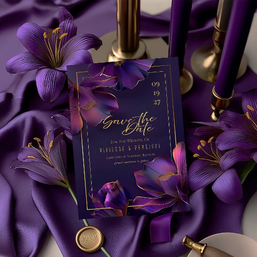 Carte Striking Elegant Luminous Violets Save the Date