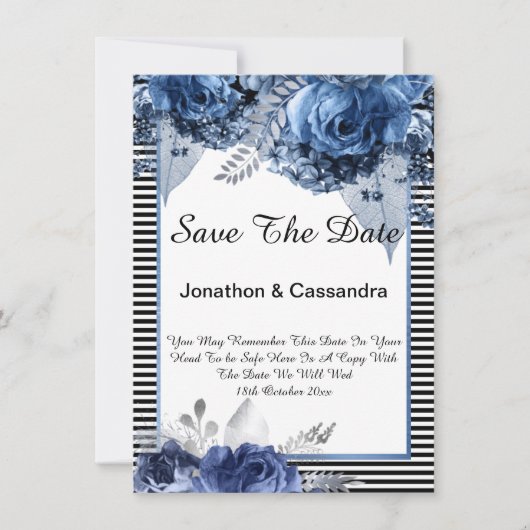 CARTE STRIPÉ BLACK BLUE FLORAL BORDER ENREGISTRER LA DAT (Devant)