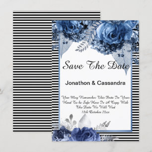 CARTE STRIPÉ BLACK BLUE FLORAL BORDER ENREGISTRER LA DAT